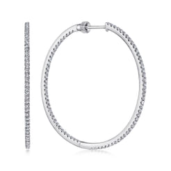 14K White Gold French Pave 40mm Round Inside Out Diamond Hoop Earrings