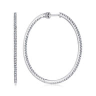 14K White Gold French Pave 40mm Round Inside Out Diamond Hoop Earrings