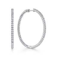 14K White Gold French Pave 40mm Round Inside Out Diamond Hoop Earrings