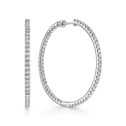 14K White Gold French Pave 40mm Round Inside Out Diamond Hoop Earrings