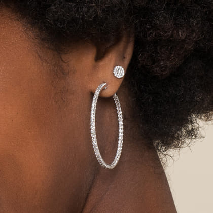 14K White Gold French Pave 40mm Round Inside Out Diamond Hoop Earrings