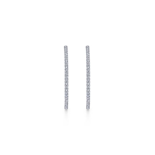 14K White Gold French Pave 40mm Round Inside Out Diamond Hoop Earrings - 2.95 ct - Shot 3