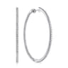 14K White Gold French Pave 50mm Round Inside Out Diamond Hoop Earrings - 1.9 ct