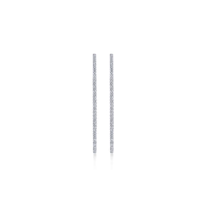 14K White Gold French Pave 50mm Round Inside Out Diamond Hoop Earrings