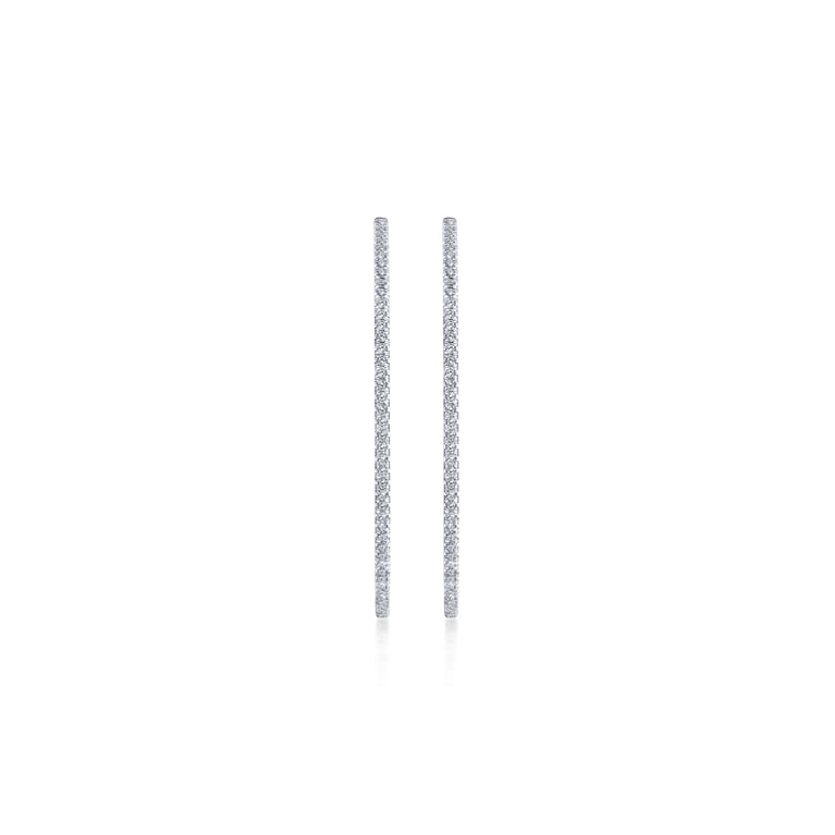 14K White Gold French Pave 50mm Round Inside Out Diamond Hoop Earrings - 1.9 ct - Shot 3
