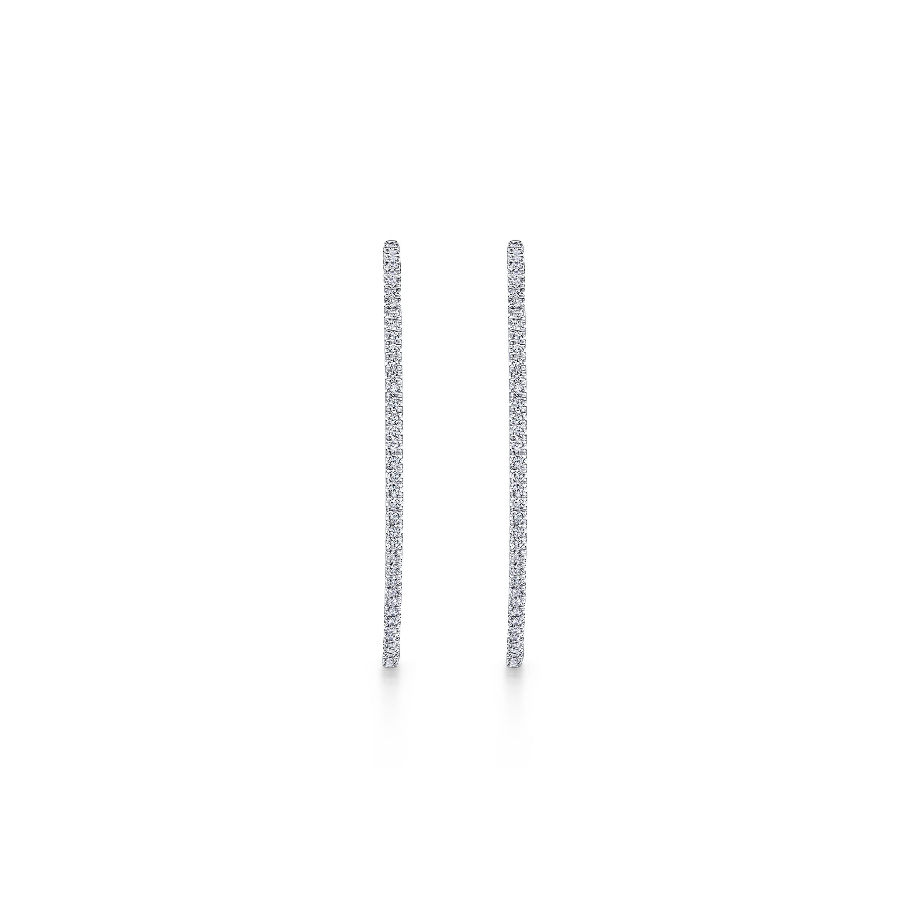 14K White Gold French Pave 50mm Round Inside Out Diamond Hoop Earrings - 2.4 ct - Shot 3