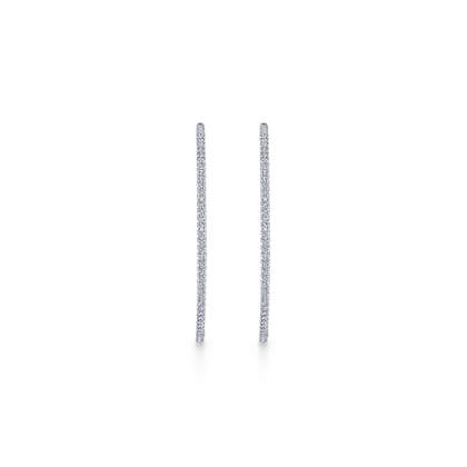 14K White Gold French Pave 50mm Round Inside Out Diamond Hoop Earrings