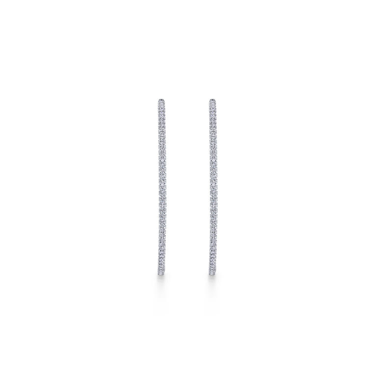 14K White Gold French Pave 50mm Round Inside Out Diamond Hoop Earrings - 2.4 ct - Shot 3