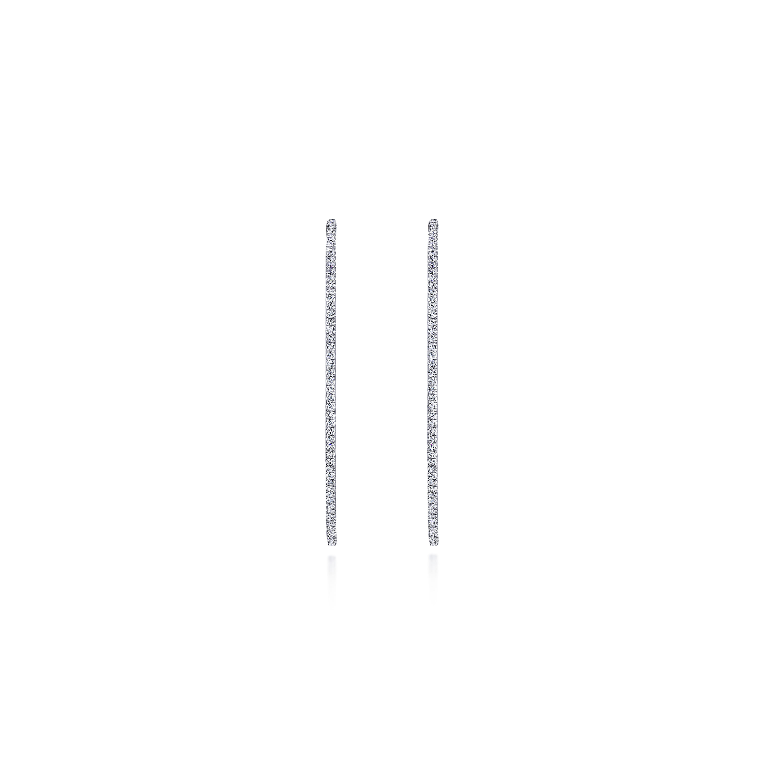 14K White Gold French Pave 50mm Round Inside Out Diamond Hoop Earrings - 1.3 ct - Shot 3