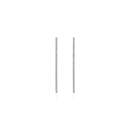 14K White Gold French Pave 50mm Round Inside Out Diamond Hoop Earrings