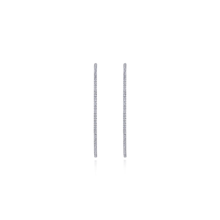 14K White Gold French Pave 50mm Round Inside Out Diamond Hoop Earrings - 1.3 ct - Shot 3