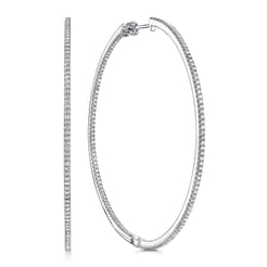 14K White Gold French Pave 60mm Round Inside Out Diamond Hoop Earrings