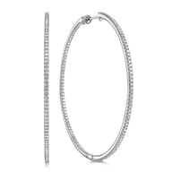 14K White Gold French Pave 60mm Round Inside Out Diamond Hoop Earrings