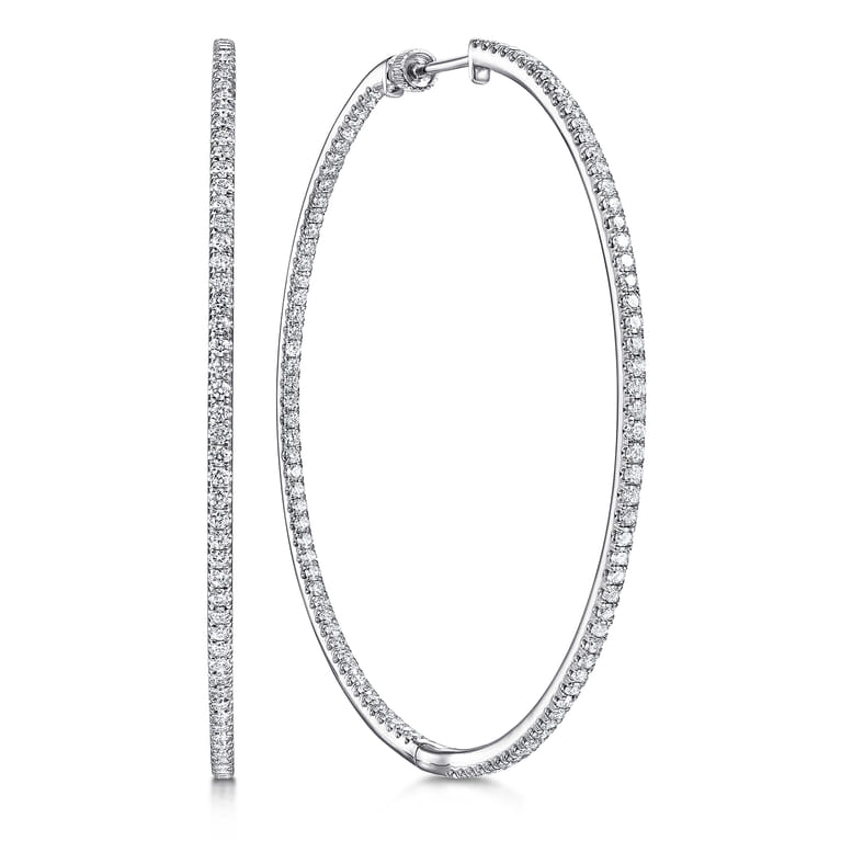 14K White Gold French Pave 60mm Round Inside Out Diamond Hoop Earrings - 2.9 ct - Shot 1