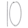 14K White Gold French Pave 60mm Round Inside Out Diamond Hoop Earrings - 2.9 ct