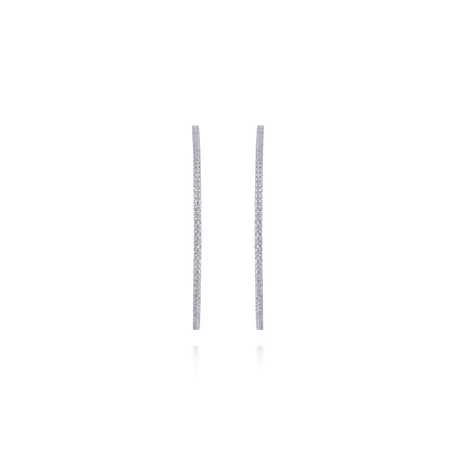 14K White Gold French Pave 60mm Round Inside Out Diamond Hoop Earrings