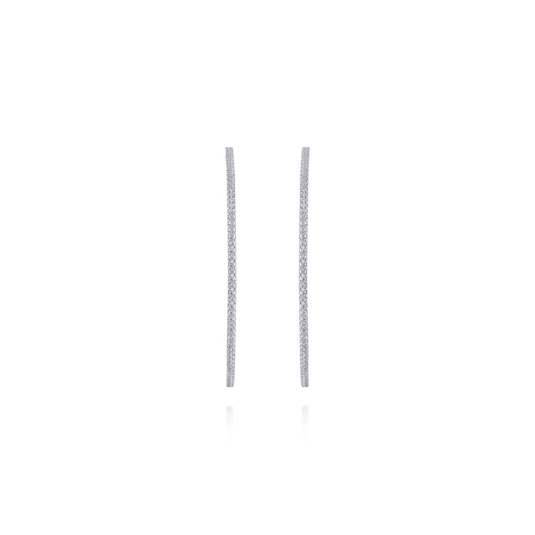 14K White Gold French Pave 60mm Round Inside Out Diamond Hoop Earrings - 2.9 ct - Shot 3