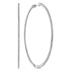 14K White Gold French Pave 70mm Round Inside Out Diamond Hoop Earrings