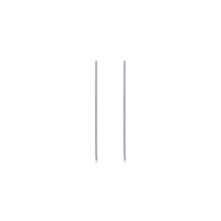 14K White Gold French Pave 70mm Round Inside Out Diamond Hoop Earrings - 1.8 ct - Shot 3