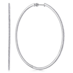 14K White Gold French Pave 70mm Round Inside Out Diamond Hoop Earrings