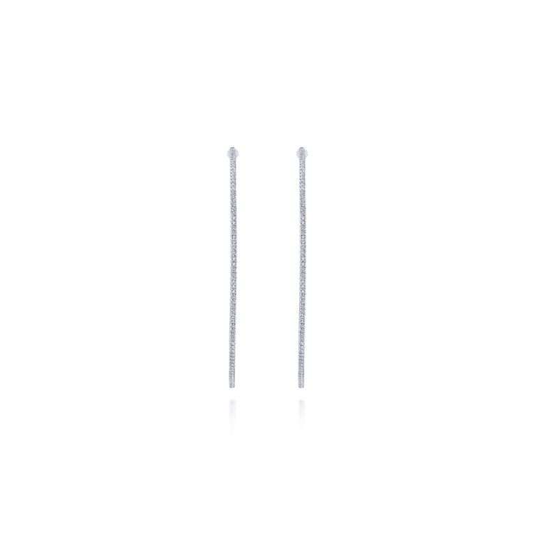 14K White Gold French Pave 70mm Round Inside Out Diamond Hoop Earrings - 2.55 ct - Shot 3