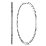14K White Gold French Pave 80mm Round Inside Out Diamond Hoop Earrings