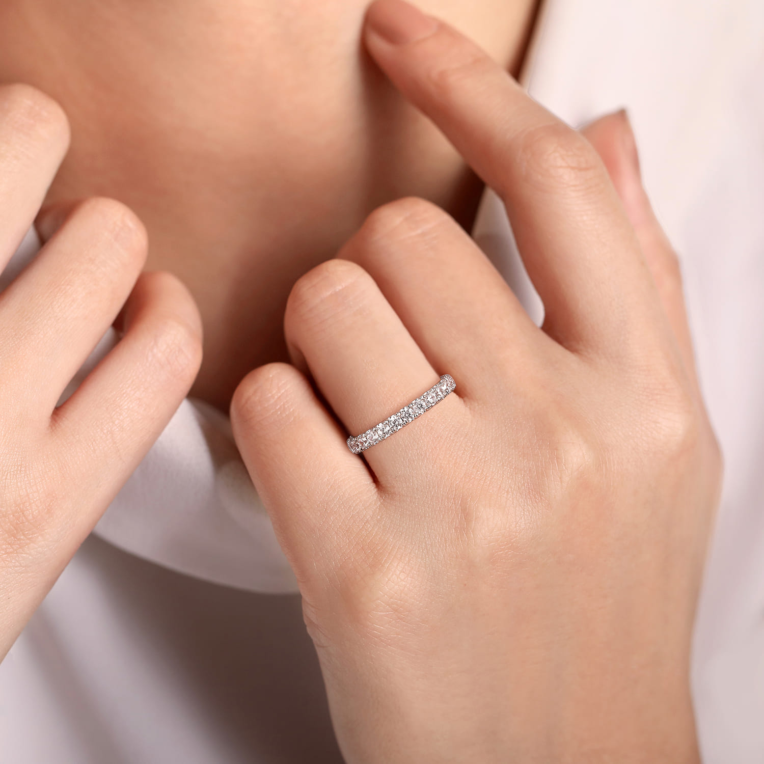 Eternity Band Wedding Ring in 14k White Gold with Round Natural Diamond at Gabriel & Co. - Shot 5