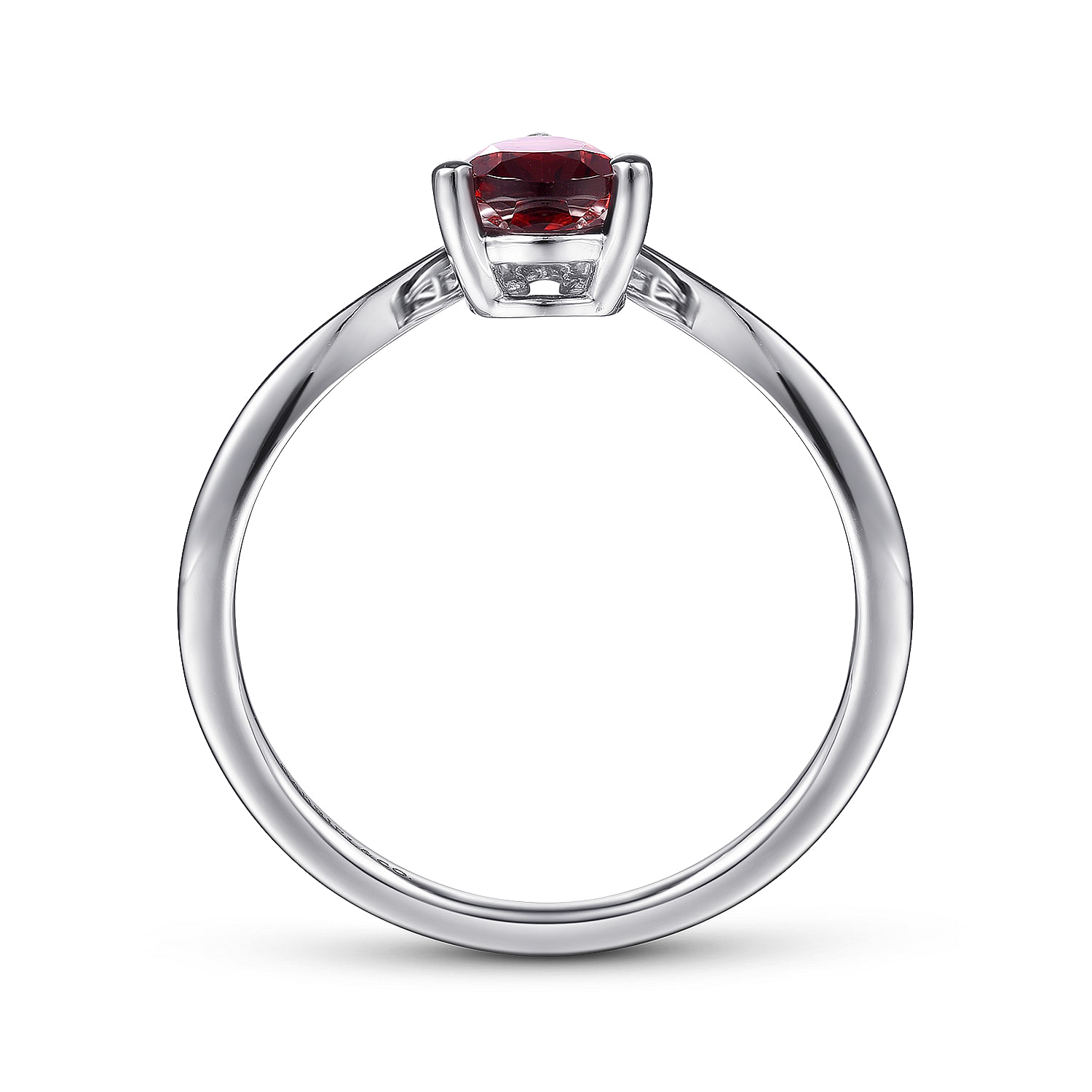 14K White Gold Garnet Diamond Chevron Ring
