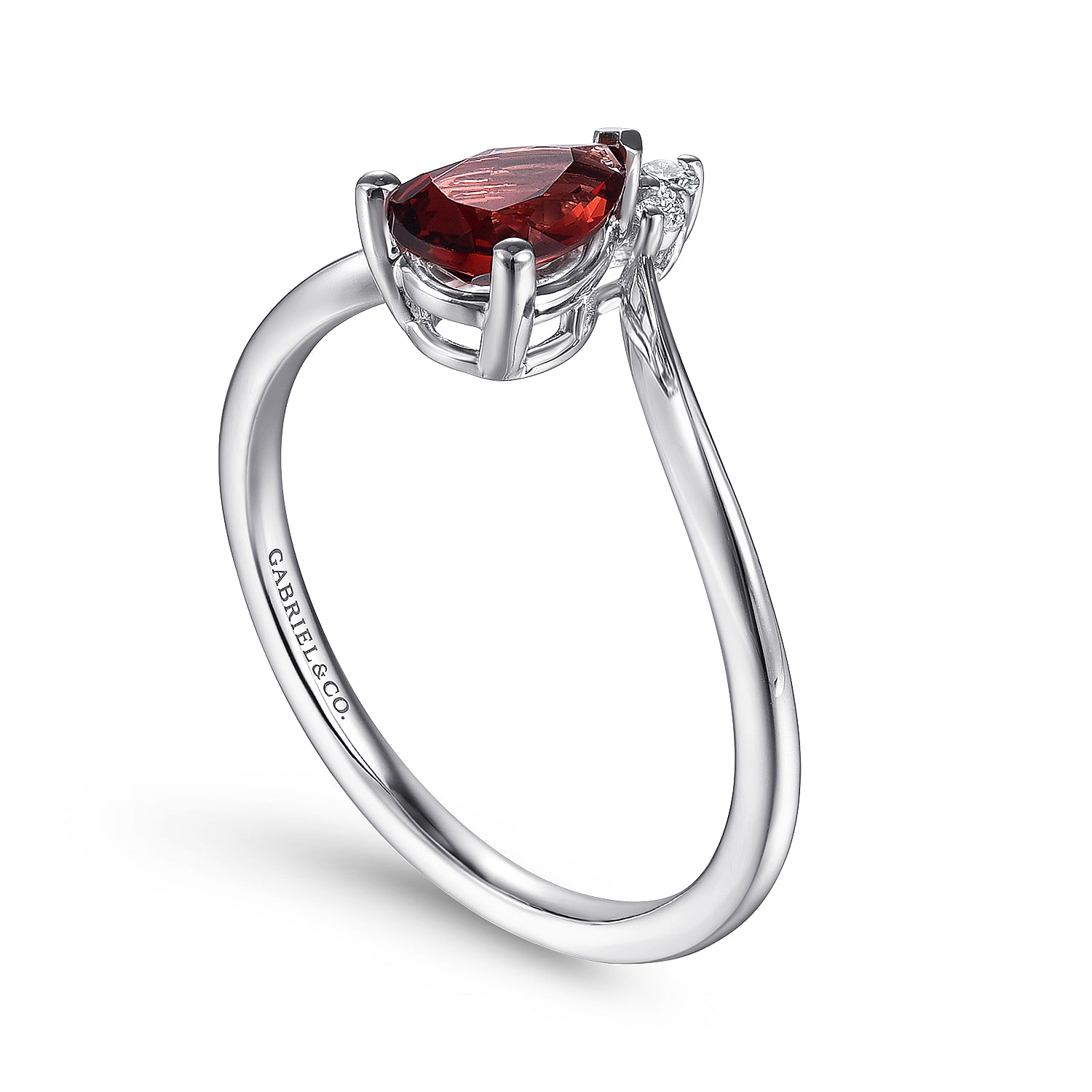 14K White Gold Garnet Diamond Chevron Ring
