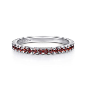 14K White Gold Garnet Stackable Ring