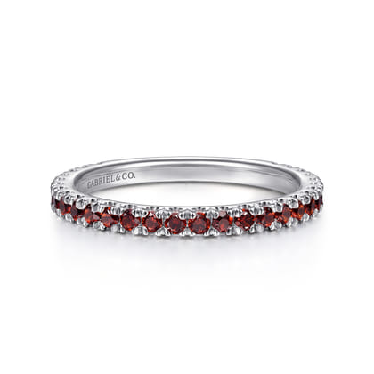 14K White Gold Garnet Stackable Ring