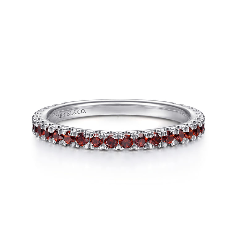 14K White Gold Garnet Stackable Ring - Shot 1