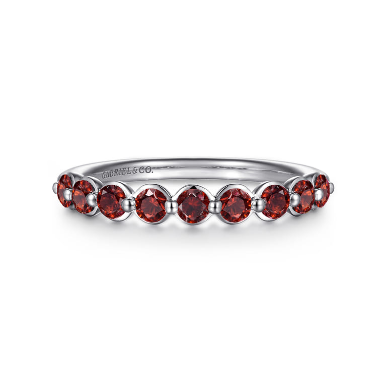 14K White Gold Garnet Stackable Ring - Shot 1