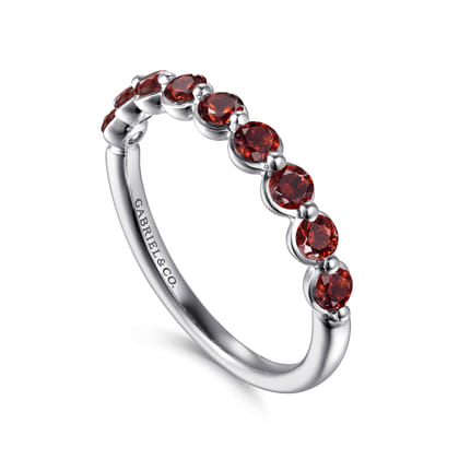 14K White Gold Garnet Stackable Ring