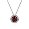 14K White Gold Garnet and Diamond Halo Pendant Necklace - 0.07 ct