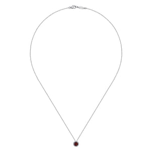 14K White Gold Garnet and Diamond Halo Pendant Necklace