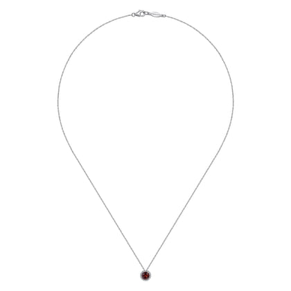 14K White Gold Garnet and Diamond Halo Pendant Necklace
