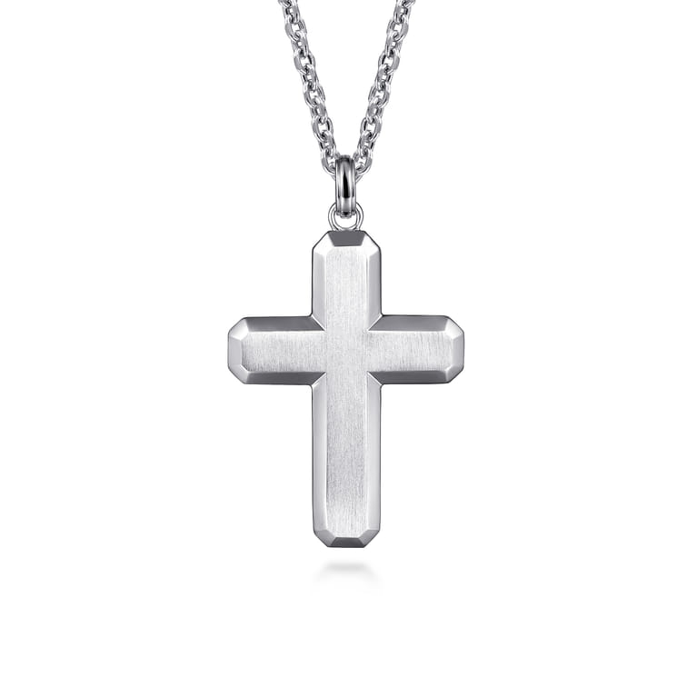 14K White Gold Geometric Cross Pendant - Shot 3