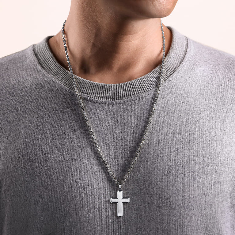 14K White Gold Geometric Cross Pendant - Shot 4