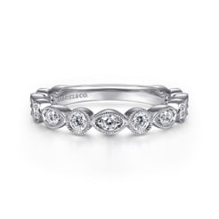 14K White Gold Geometric Diamond Stackable Ring