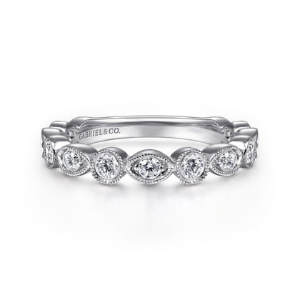 14K White Gold Geometric Diamond Stackable Ring