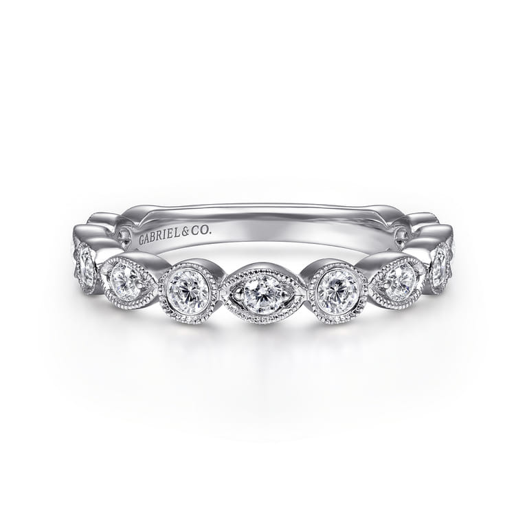 14K White Gold Geometric Diamond Stackable Ring - 0.5 ct - Shot 1