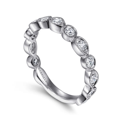 14K White Gold Geometric Diamond Stackable Ring
