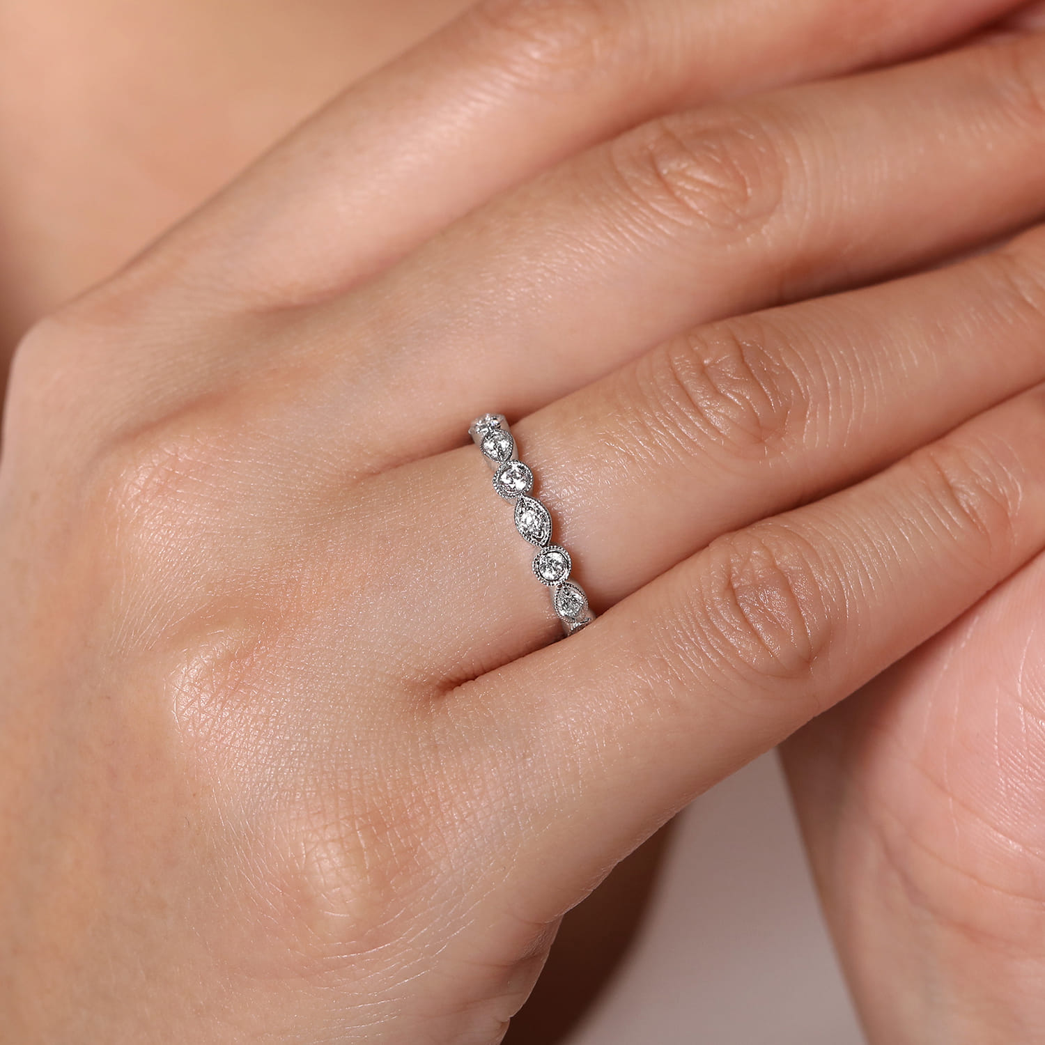 14K White Gold Geometric Diamond Stackable Ring - 0.5 ct - Shot 5