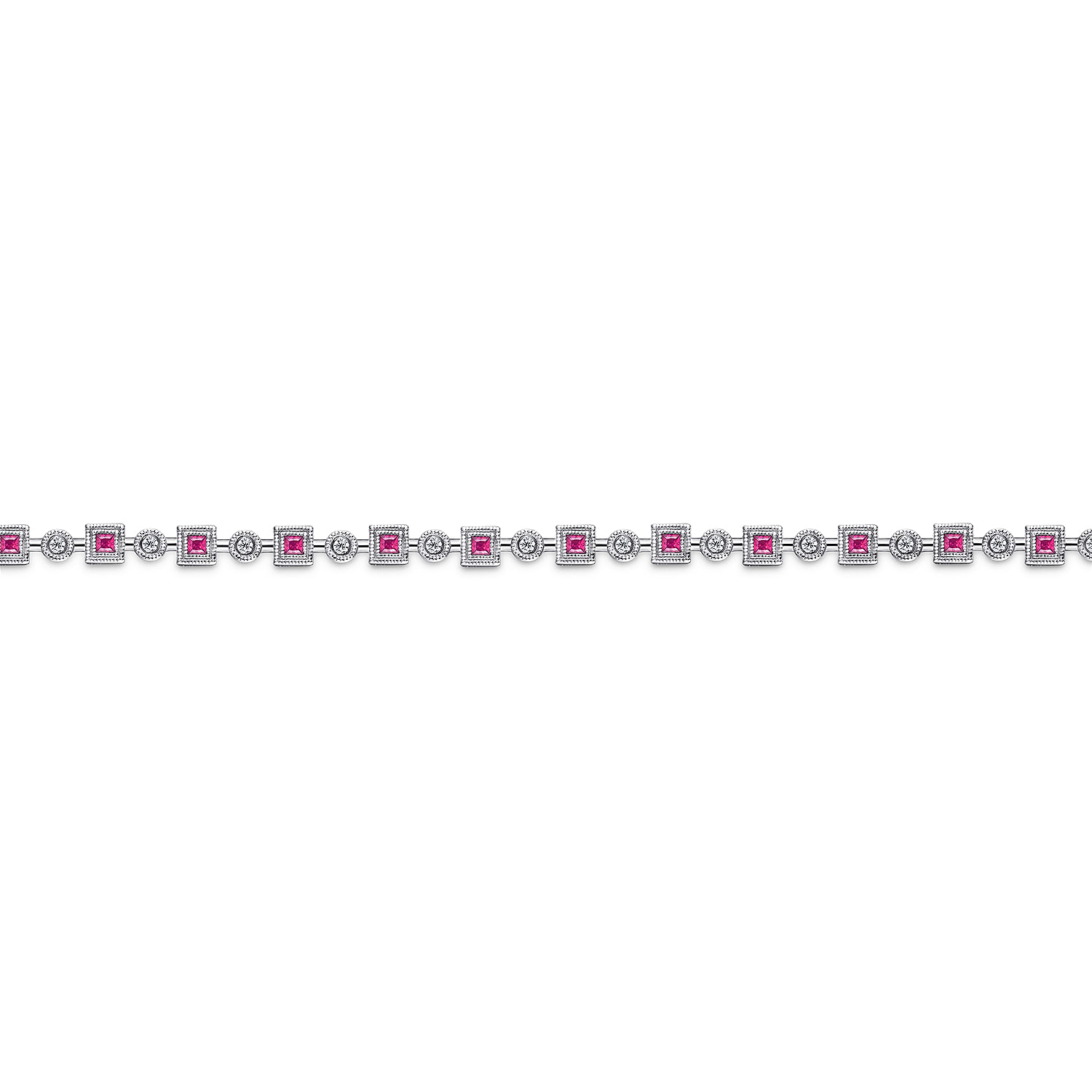 14K White Gold Geometric Diamond and Ruby Tennis Bracelet