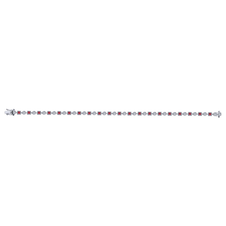 14K White Gold Geometric Diamond and Ruby Tennis Bracelet