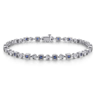 14K White Gold Geometric Diamond and Sapphire Tennis Bracelet