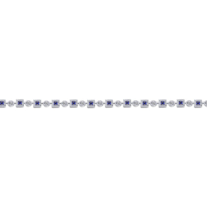 14K White Gold Geometric Diamond and Sapphire Tennis Bracelet