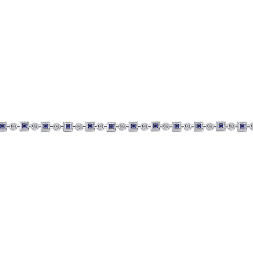 14K White Gold Geometric Diamond and Sapphire Tennis Bracelet - 0.3 ct - Shot 2