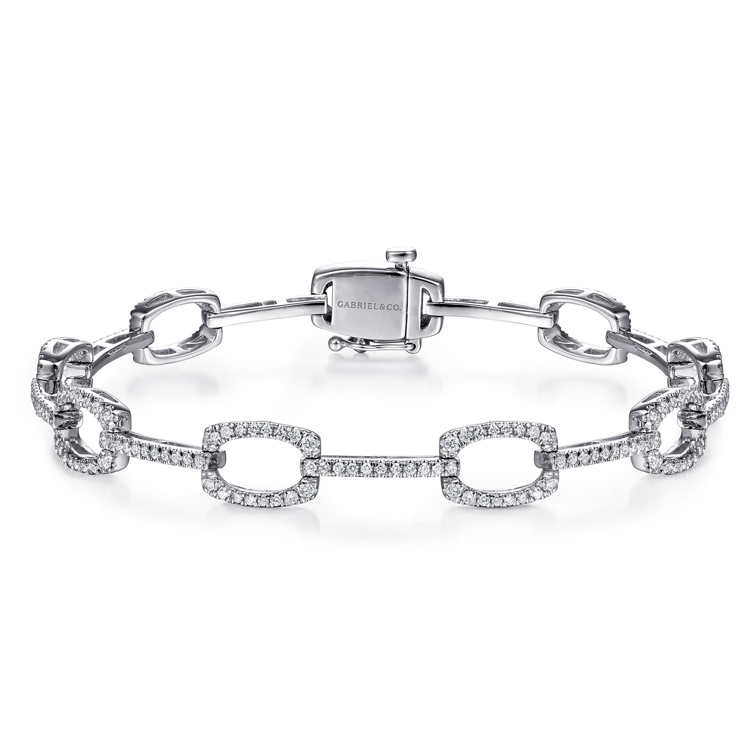 14K White Gold Geometric Link Diamond Tennis Bracelet - 1.4 ct - Shot 1